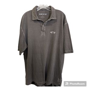 ORVIS Country Brown Short Sleeve Rugby Golf Polo Shirt Men's Size Large